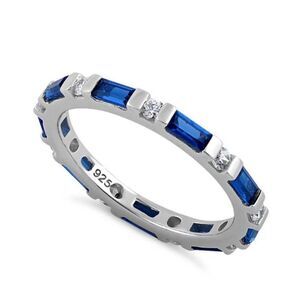 Sterling Silver Blue Sapphire and White CZ Eternity Ring New